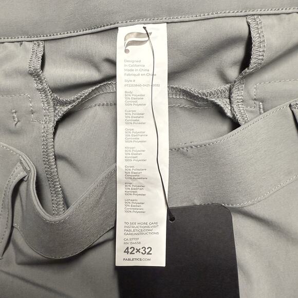 NWT Fabletics The Only Pant Classic Fit Men's 42x30* Gray Stretch Pockets Active - Picture 2 of 7